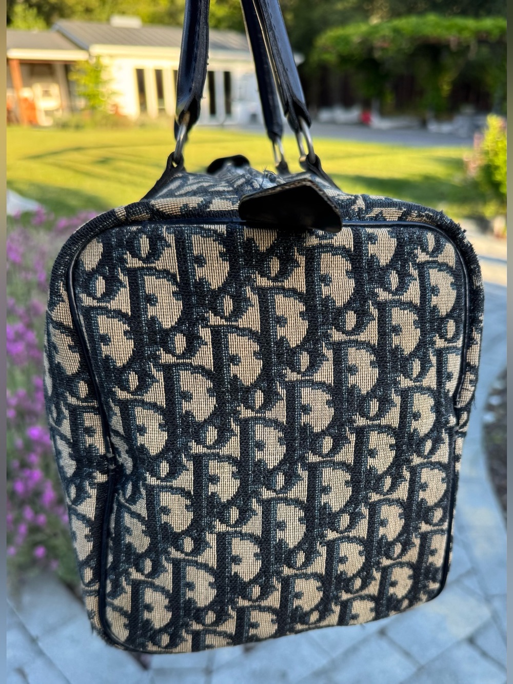 DIOR Vintage Trotter Boston Bag 30cm Navy Jacquard Canvas Navy Leather - Picture 13 of 16